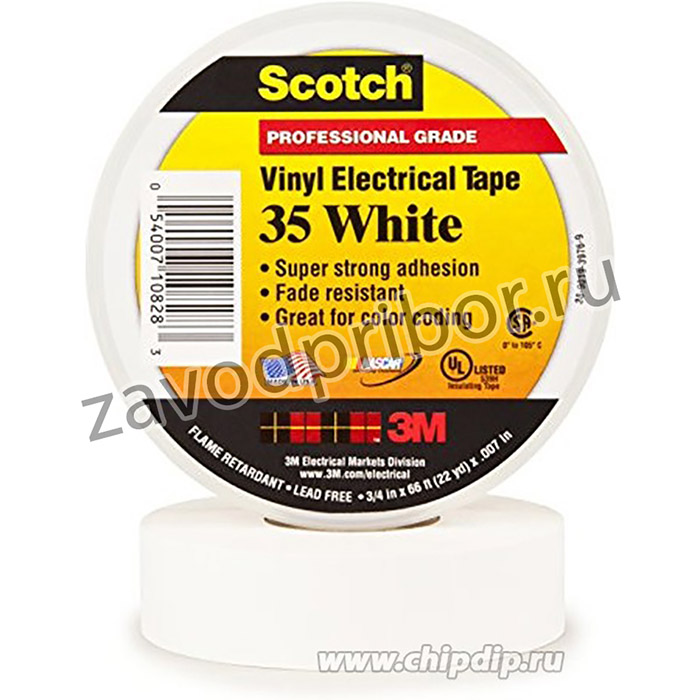 Scotch 35 19мм х 20м х 0.18мм (белая), Изолента ПВХ высшего класса (OBSOLETE)