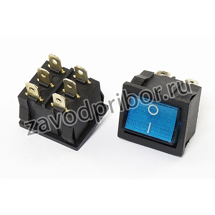 Переключатель клавишный, контакты 6T, 6А, ON-ON, подсветка черная/ILсиняя, MRS-202-4