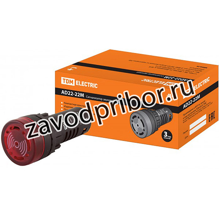 SQ0746-0004, Сигнализатор звуковой AD22-22M/r31 d22 мм (LED) индикация 220В AC красный TDM