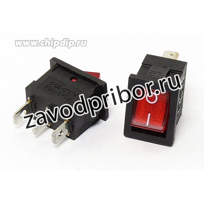 Переключатель клавишный, контакты 3T, 6А, ON-OFF, подсветка ILкрасная, MIRS101-2