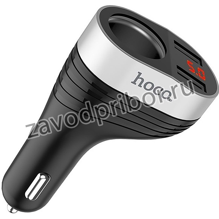 Авто ЗУ + розетка 12V + LED дисплей/ HOCO HC-92186 Z29/ 2 USB/ Выход USB: 15.5W/ Black