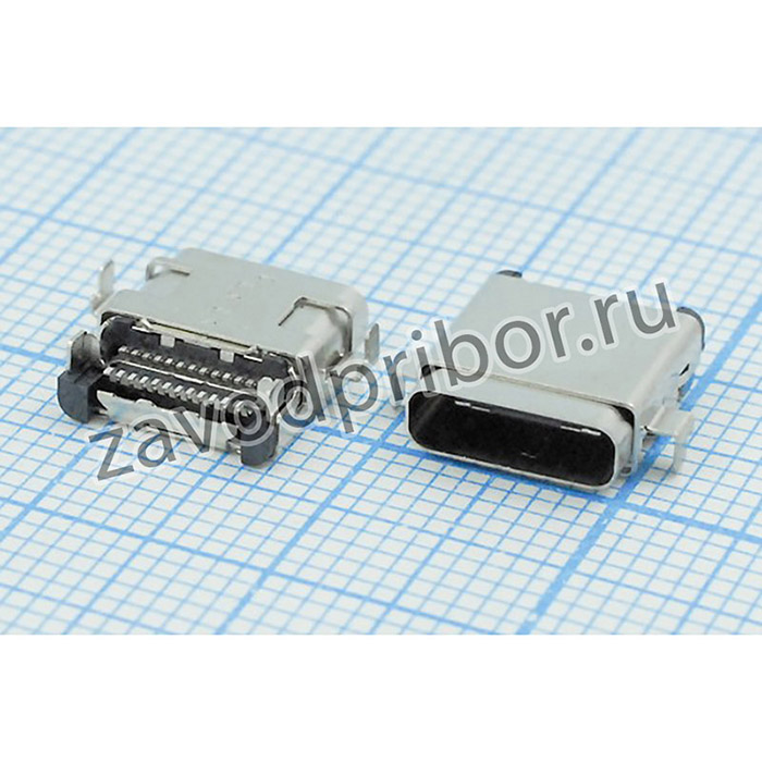 Гнездо USB 3.1, Тип C, угловое, 24 контакта, SMD на плату; гн USB \C 3,1\24P4C\плат\ \\USB3,1TYPE-C 24PF-004