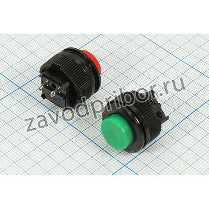 Переключатель кнопочный, d16, 220В, 1.0А, OFF-ON, красный, контакты 2C, DS-510