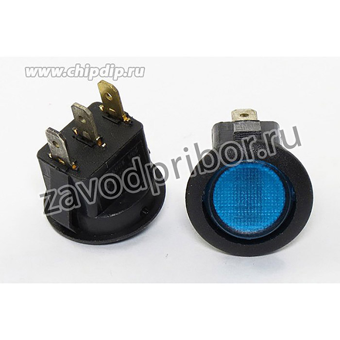 Переключатель клавишный, контакты 3T, 6А, ON-OFF, d20,0, подсветка ILсиняя, MIRS101-8