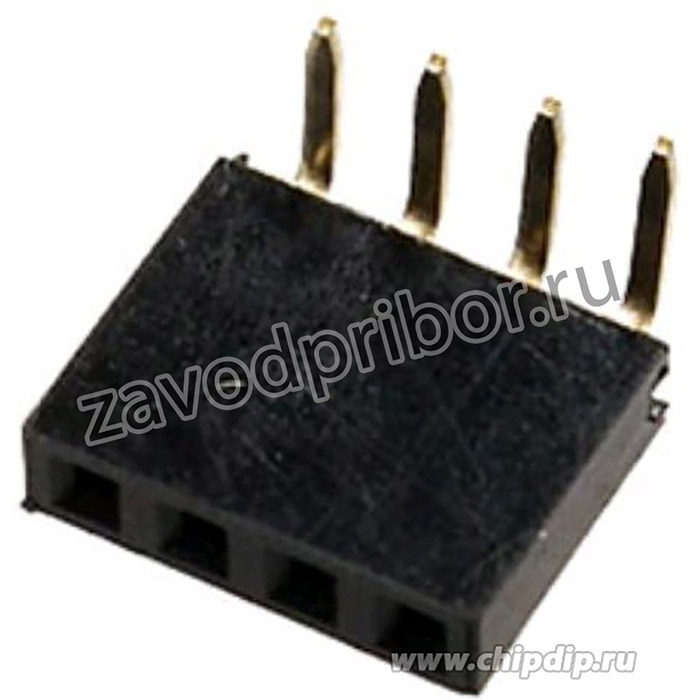 PBS-4R (DS1024-1x4R), Гнездо на плату 2.54мм 1х4pin угловое