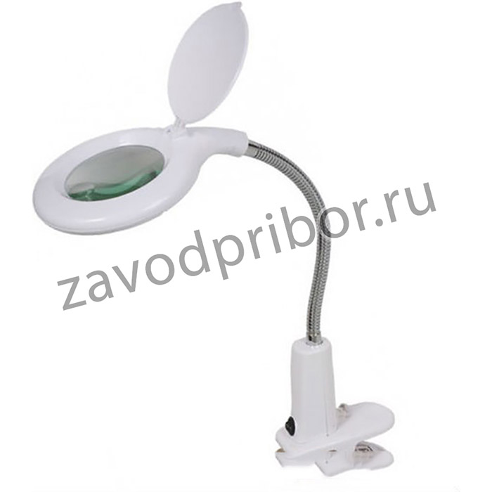 31-0244, Лупа настольная малая 3D +доп.12D с подсветкой 60 LED (светодиодная,прищепка), белая