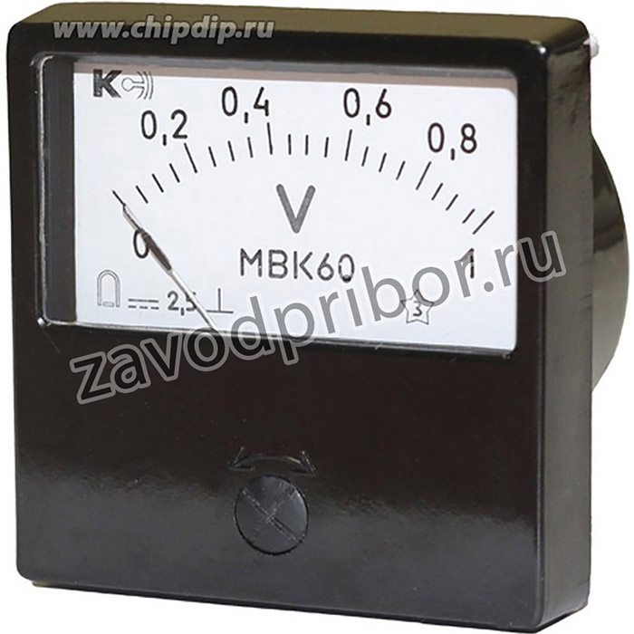 МВК60 200В Вольтметр щитовой стрелочный постоянного тока, габаритный размер 60Х60Х48 мм