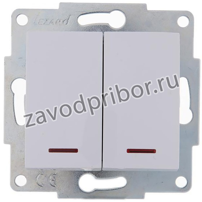 Выключатель 2-кл. 1п СП Karina 10А IP20 с подсветкой механизм бел. LEZARD 707-0288-112