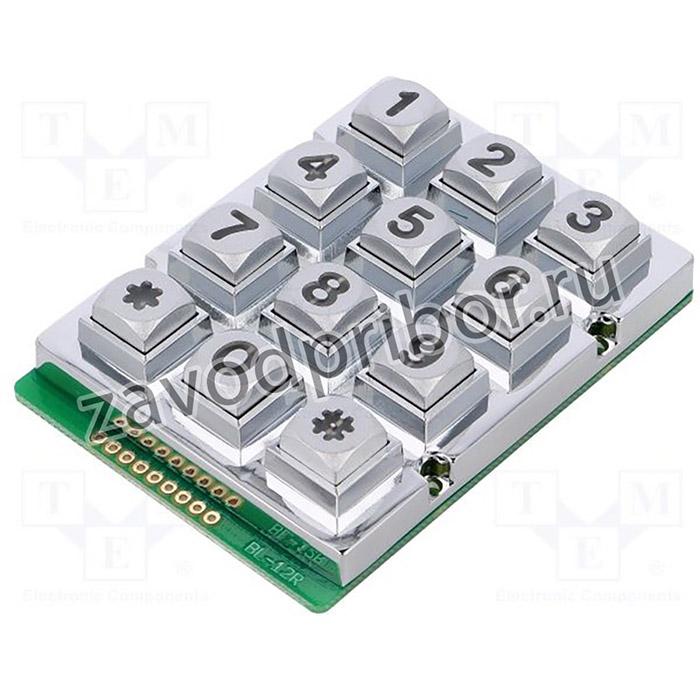 KB207-MNS-WP-G, Клавиатура: металл, Кол-во кноп: 12, LED, металл, 200мОм, 1,2Н, 20мА