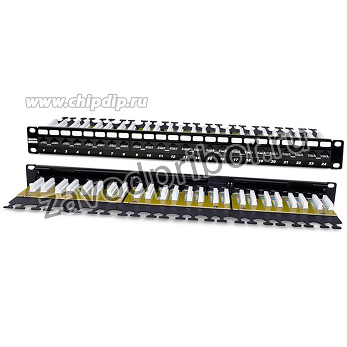 01 Патч-панель Hyperline, 19", 1U, 24 порта RJ-45, неэкранированная, категория 6A, Dual IDC, черный