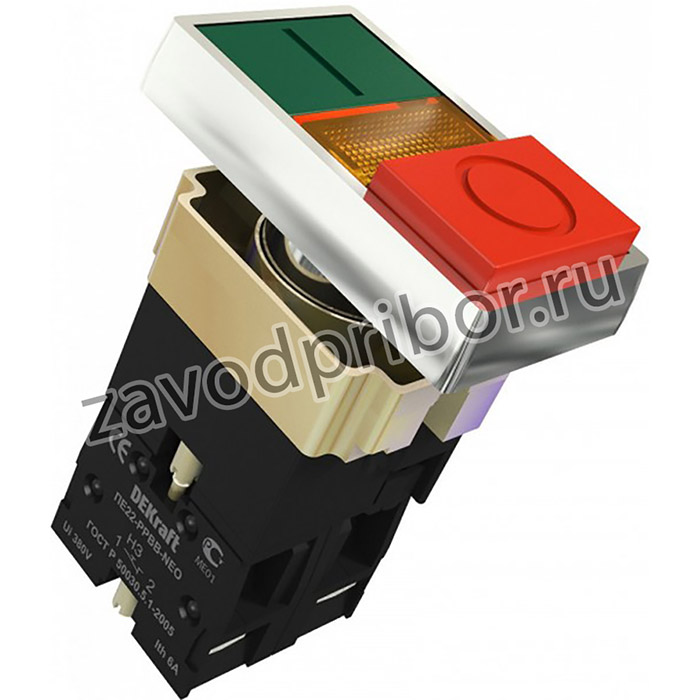 DEKraft Переключатель I-O PPBB D22 ЗЕЛ-КР неон 220В ПЕ-22