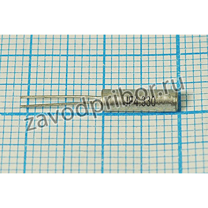 Кварцевый резонатор 4330 кГц, корпус 03x10, нагрузочная емкость 14,7 пФ, точность настройки 30 ppm, стабильность частоты 50/-40~85C ppm/C, A