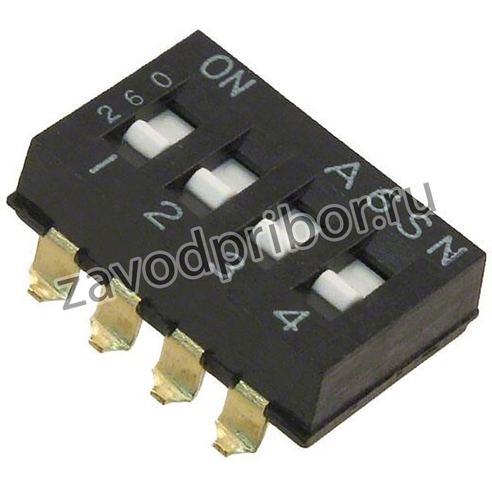 A6SN-4101, Switch DIP OFF ON SPST 4 Flush Slide 0.025A 24VDC Gull Wing 2.54mm SMD Tube