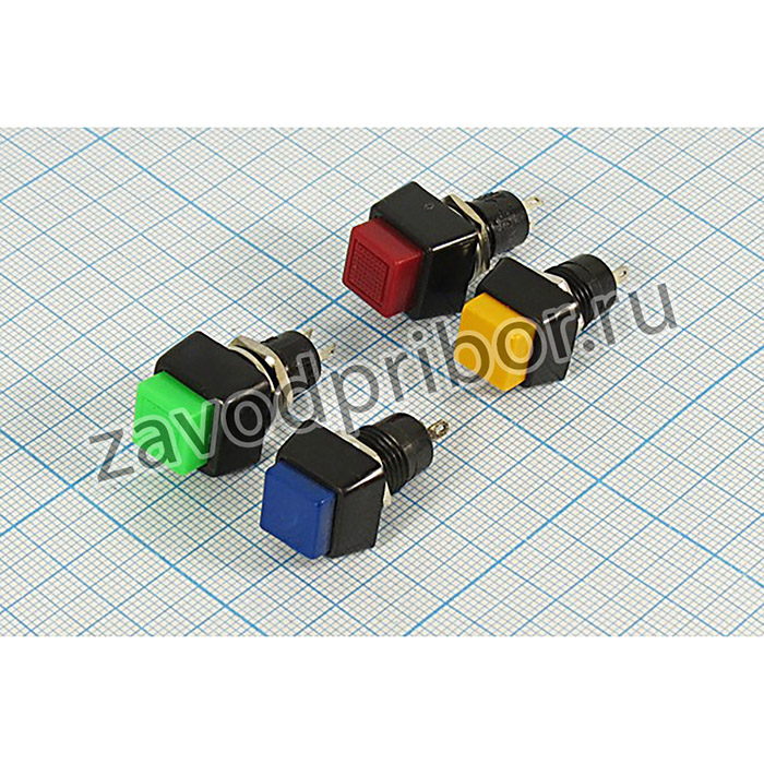 Переключатель кнопочный, d10, 220В, 3.0А, OFF-(ON), синий, контакты 2C, PBS-21B-BL