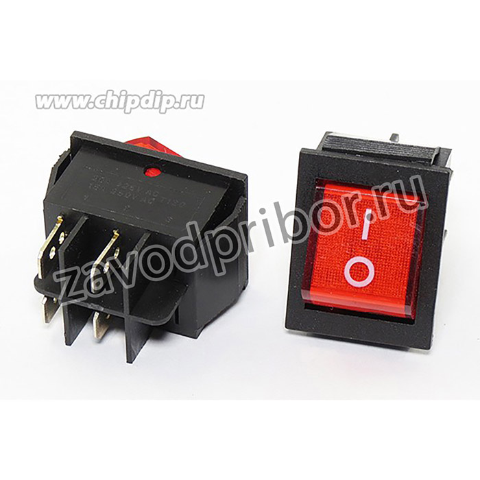 Переключатель клавишный, контакты 4T, 15А, ON-OFF, 22,5x30, подсветка ILкрасная, IRS201-2A3