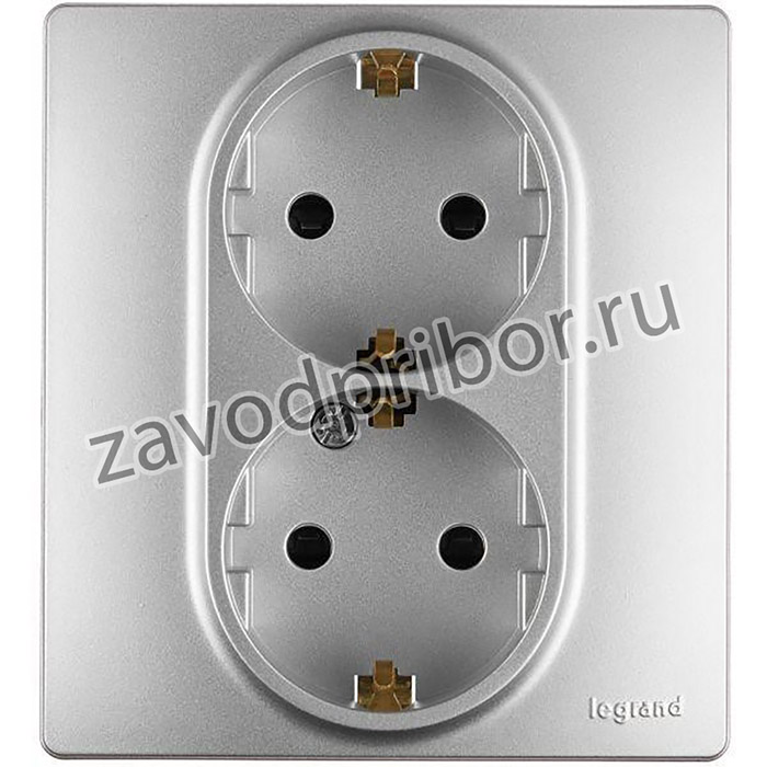 Розетка 2-м СП Etika 16А IP31 250В 2х2P+E с заземл. защ. шторки немецк. стандарт безвинт. клеммы алюм. Leg 672433
