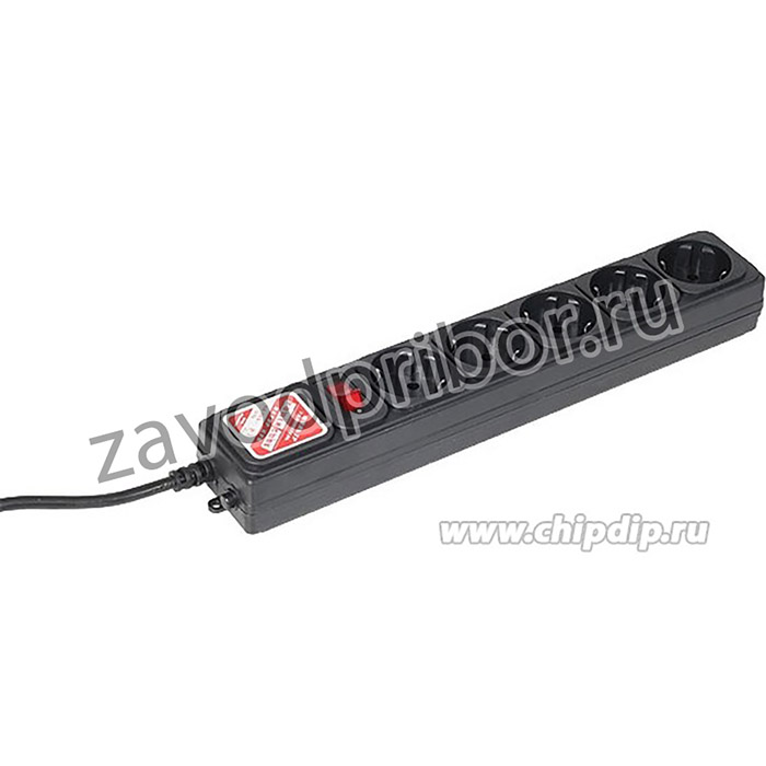 SPG-B-15-BLACK, Удлинитель сетевой с фильтром, 5 розеток, 5м, черный