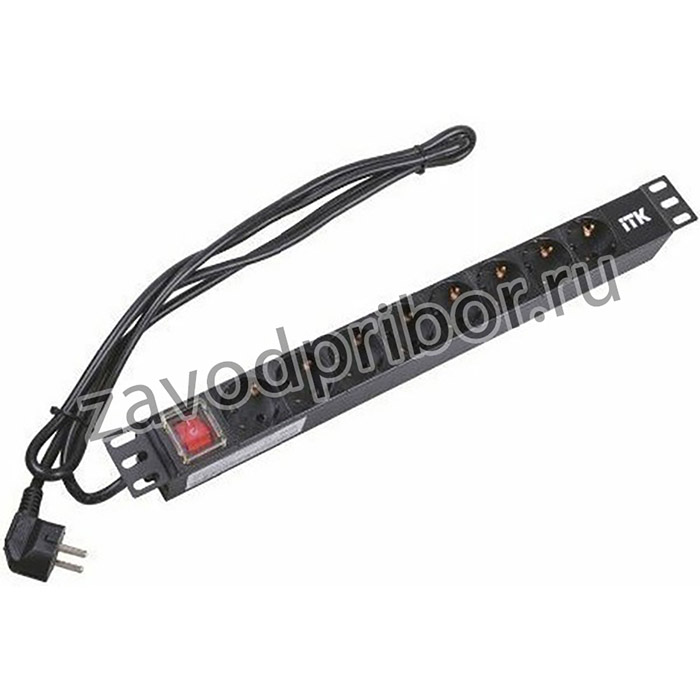Блок розеток 19 (7шт)PDU с LED выключателем ПВХ 1U шнур 2м вилка DIN49440 (нем.станд) | PH12-7D1-P | ITK