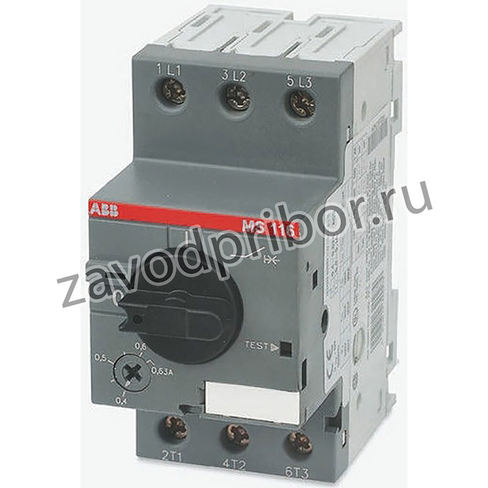 MS116-1.0, Выключатель двигателя, 0,25кВт, 208-690ВAC, Монтаж DIN, -25-55°C