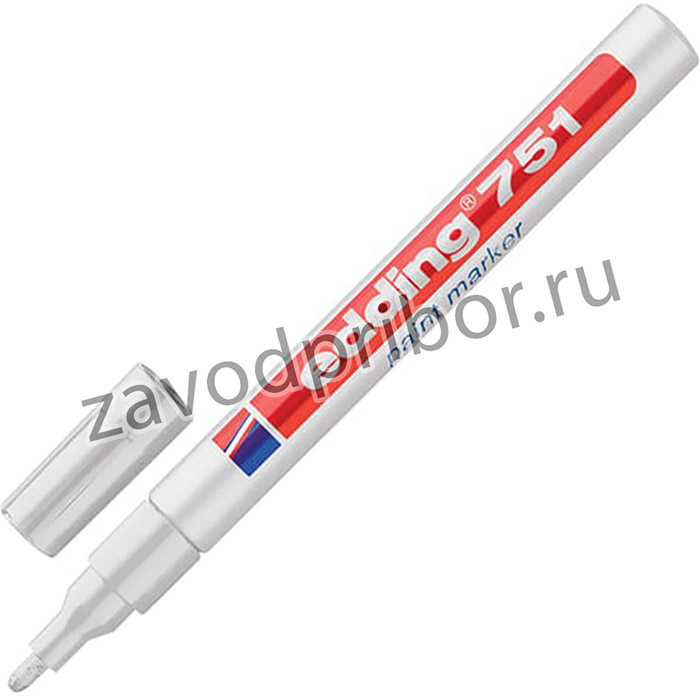 Маркер-краска лаковый EDDING 751, 1-2 мм, БЕЛЫЙ, круглый наконечник, алюминиевый корпус, E-751/49