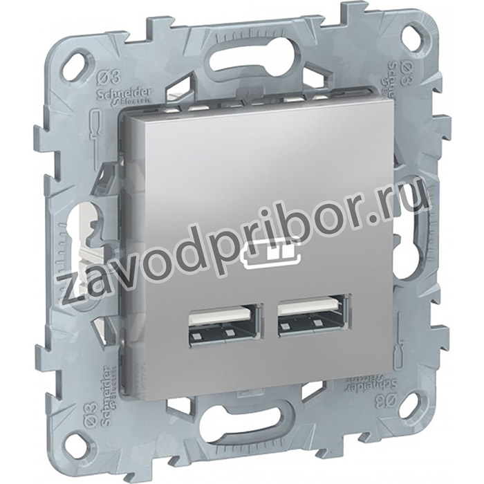 Schneider Electric Unica New Алюминий Розетка USB, 2-местная, 5 В / 2100 мА
