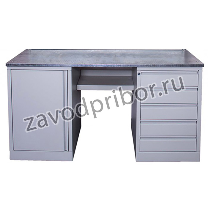 V6-1800 TD ESD HPL (цвет RAL 7035) — верстак антистатический с тумбой и драйвером на 5 ящиков (ЛДСП с антистатическим HPL пластиком)