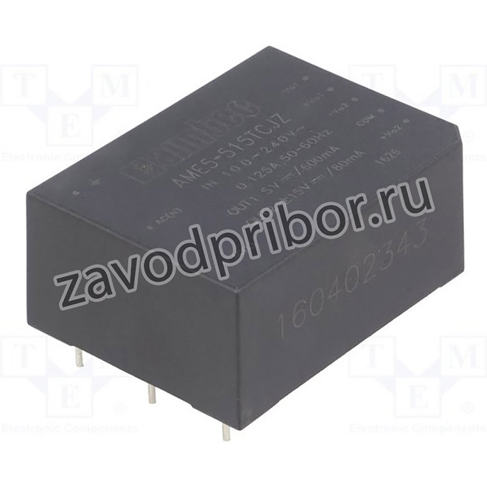 AME5-515TCJZ, Преобразователь: AC/DC, 5Вт, 85-264ВAC, Uпит: 120-370ВDC, 74%, 3кВ