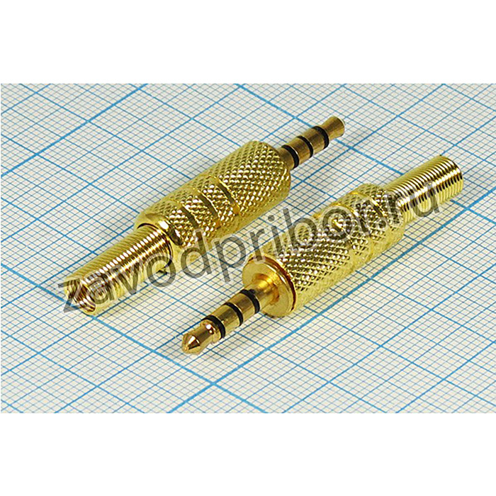 Штекер Audio Jack стерео 3.5мм на кабель, 4-х контактный, № 9387 шт 3,5стерео\4C[Au]\каб \пруж хвост\\; шт 3,5стерео\4C[Au]\каб \пруж хвос