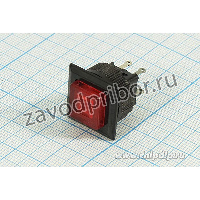 Переключатель кнопочный, d16, 220В, 2.0А, OFF-(ON), IL2В/красный, контакты 4C, D-326