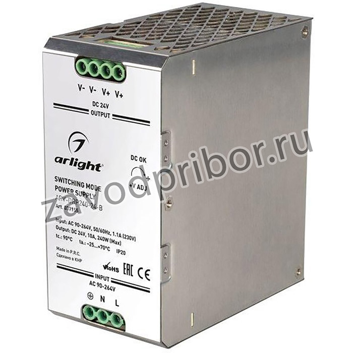 Блок питания ARV-DRP240-24-B 24В 10А 240Вт PFC IP20 металл Arlight 037155