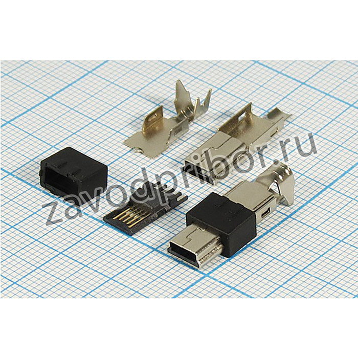 Разъем miniUSB M-SP5P4C вилка, тип B, контакты 5P, монтаж на кабель, M-SP5P4C