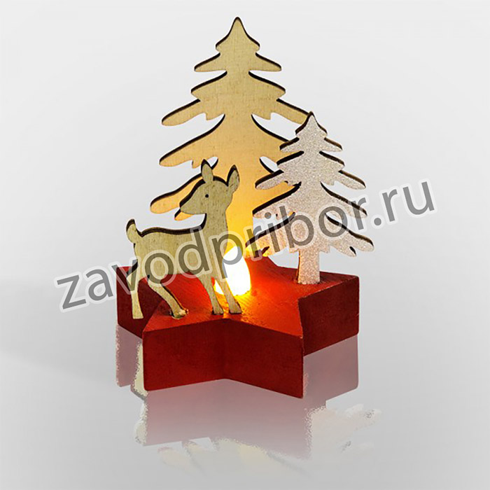 504-041, Деревянная фигурка с подсветкой Олененок в лесу 9x8x10 см