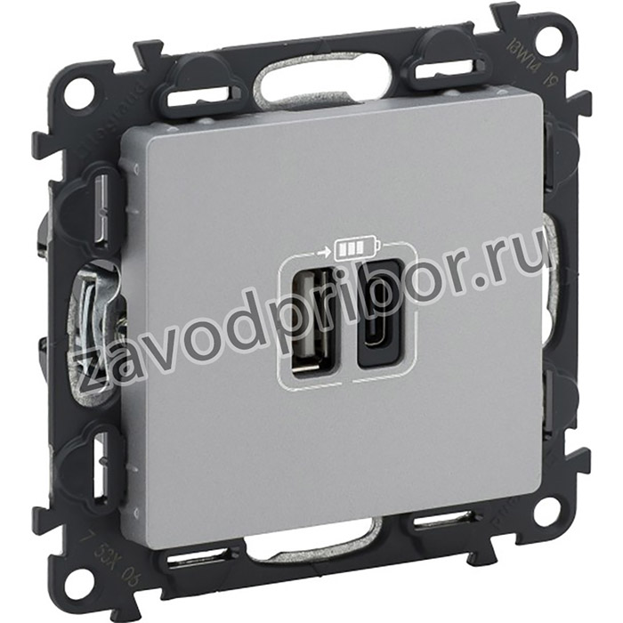 Legrand Valena LIFE, алюминий, зарядное устройство с USB разъемами A-C