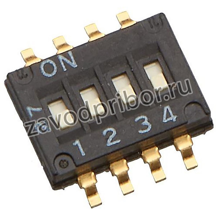 A6H4101, Переключатель DIP 4 позиции 0.025А 24В для поверхностного монтажа 1000 циклов шаг 1.27мм туба