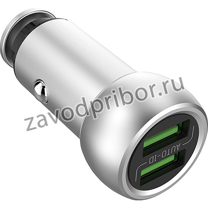 Автомобильная зарядка LDNIO 2 USB выхода 2,1А Металл + кабель для Apple 8 pin С401 серебро, коробка