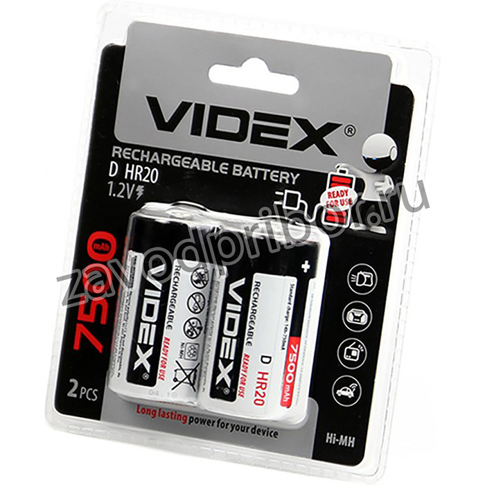 Аккумулятор VIDEX HR20/D 7500mAh 2BL (LSD, низк. саморазряд) (2/12/96)