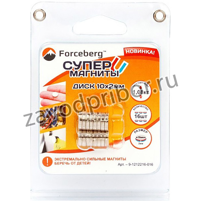 Неодимовый магнит диск 10х2 мм, 16 шт, Forceberg