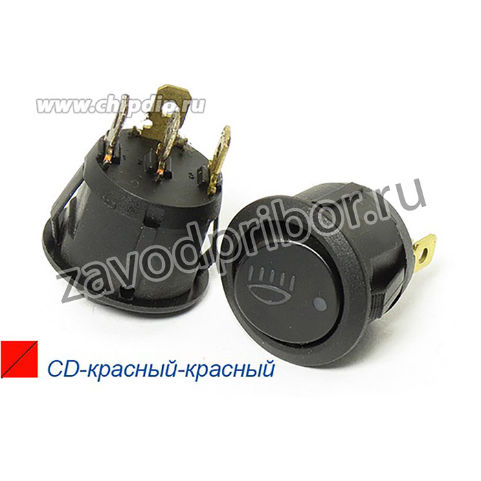 Переключатель автомобильный, контакты 4T, 20А, 12В, ON-OFF, d20, подсветка 2ILкрасная/красная, R13-273LR/R(2LEDs)