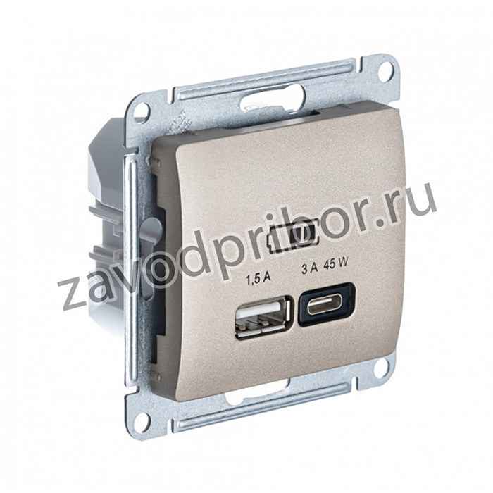 Systeme Electric Glossa Титан USB Розетка A + тип-C 45W высокоскор.заряд. QC, PD, мех.