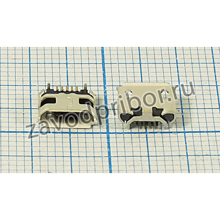 Разъем microUSB розетка, тип B, контакты 5C4HP, на плату, угловой, SMD, microUSBB5SD
