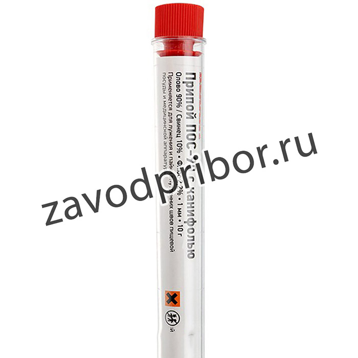 09-3102, Припой с канифолью ПОС-90, 10г, _1мм, (олово 90%, свинец 10%), колба