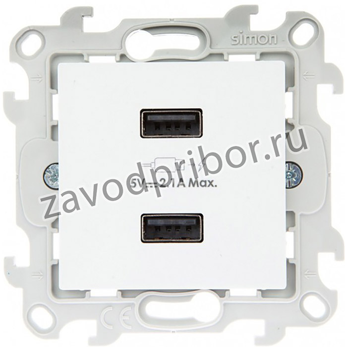 Simon 24 Белый Зарядное устройство 2хUSB 2,4A