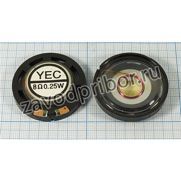 Динамик диаметр 40мм, толщина 8мм, 8 Ом, 0.25 Вт, прозрачный диффузор; дин 40x 8\ 8\0,25\пл\2C\YDB40-1\YEC