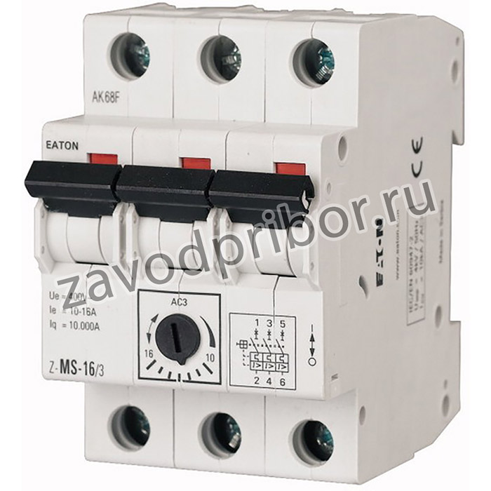 Автоматический выключатель Z-MS-1,6/3, 3P, 1.6A, 400VAC, 10kA, It=1_1.6A, Ie=16_21A (без регулировки), 0.55kW(400VAC), 3M