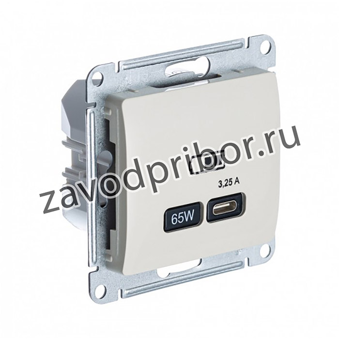 Systeme Electric Glossa Молочный USB Розетка тип-C 65W высокоскор.заряд. QC, PD, мех.