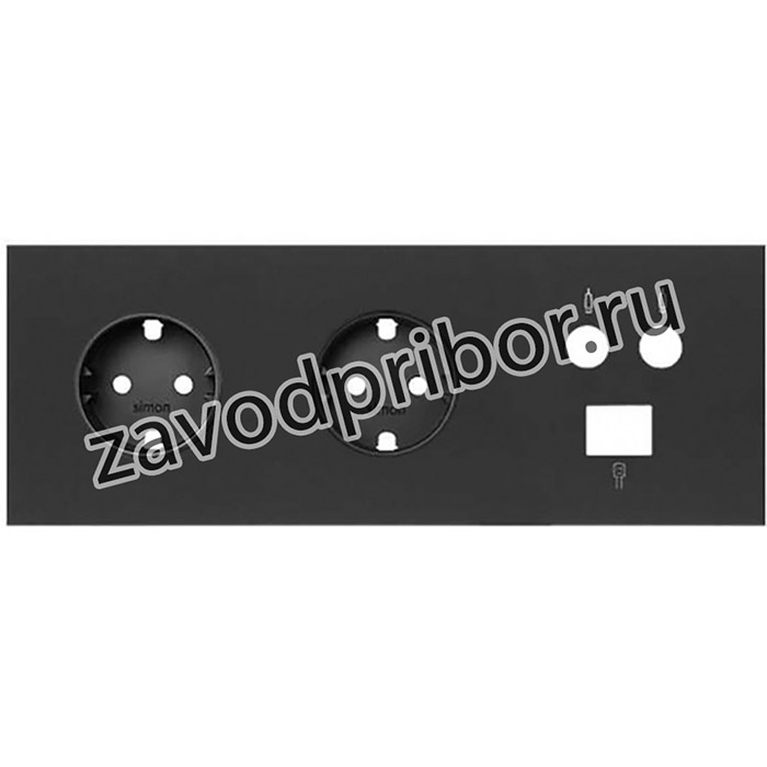 Simon 100 Черный матовый Кит 3 поста, фронт. Накладка на 2 розетки Schuko + 1 розетку TV + 1 розетку RJ45