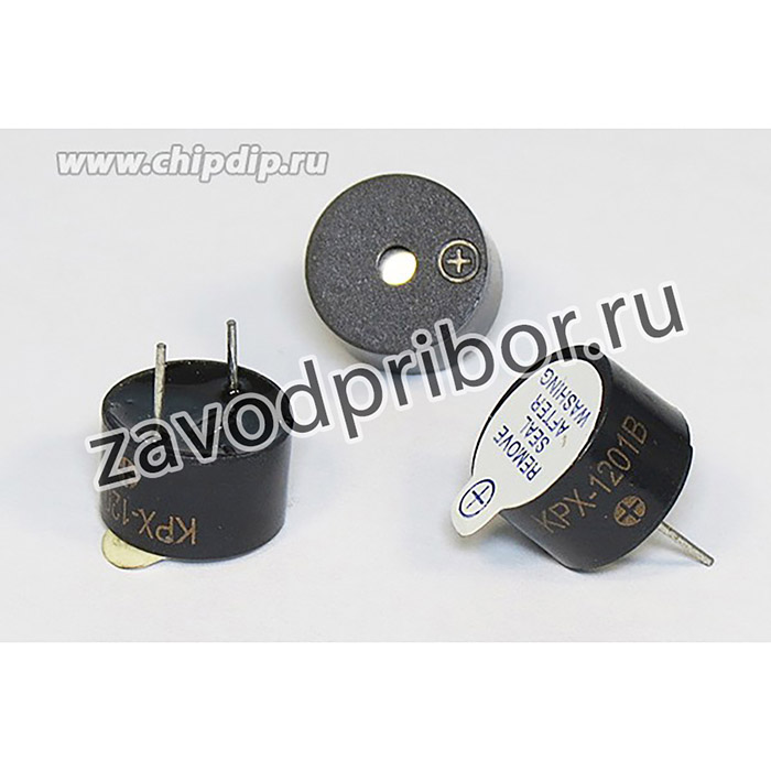 Зуммер магнитоэлектрический с генератором, размер 12x 8, напряжение 1.5В, частота 3.1кГц, контакты 2P7.6, марка KPX-1201B