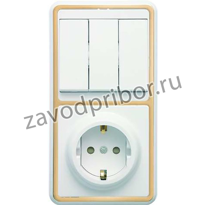 Блок БКВР-036 Бэлла (3-кл. выкл. + евророзетка с защ. шторками) зол. Кунцево 5848