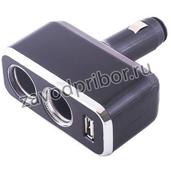 Разветвитель прикуривателя 2 гнезда + USB SKYWAY Черный предохранитель 5А, USB 2A