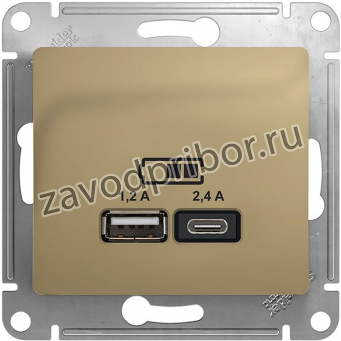 Systeme Electric Glossa Титан Розетка USB A+С, 5В/2,4А, 2х5В/1,2А